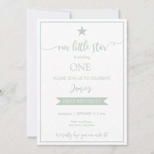 トゥールリトルスター誕生日フラット招待状セージ 招待状 (正面)