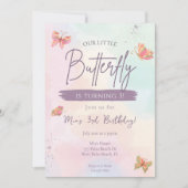 トゥールリトルバタフライパステルバタフライ誕生日 招待状 (正面)