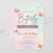 トゥールリトルバタフライパステルバタフライ誕生日 招待状 (正面/裏面)