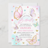 トゥールリトルバタフライパステルレインボーガール誕生日 招待状 (正面)