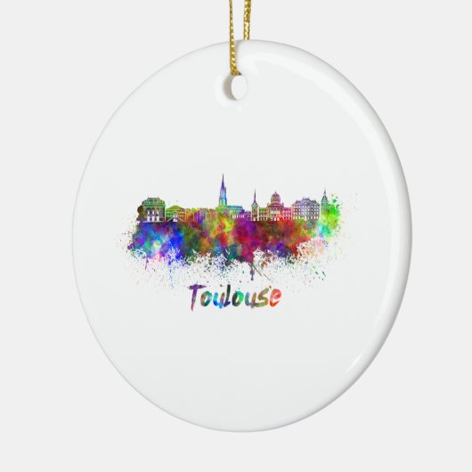 トゥールーズのスカイラインを水色で表示 セラミックオーナメント (左)