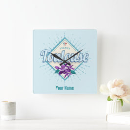 トゥールーズシティフランスレトロヴィオレットヴィンテージ土産 スクエア壁時計