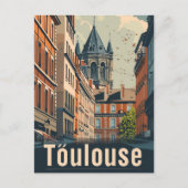 トゥールーズフランスヴィンテージレトロ旅行イラストレーション ポストカード (正面)