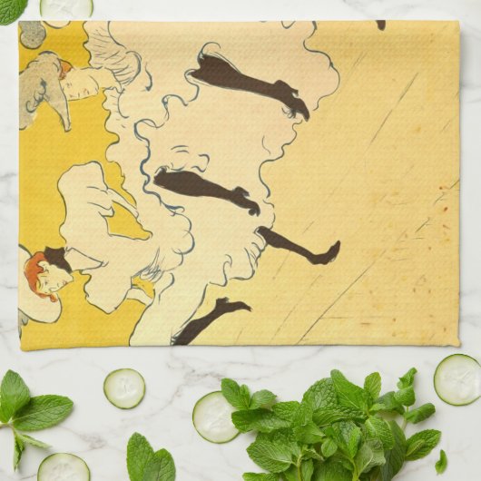 トゥールーズロートレックイエロー踊りガールポスター キッチンタオル (折り畳み)