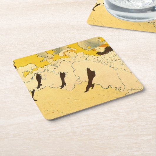 トゥールーズロートレックイエロー踊りガールポスター スクエアペーパーコースター (アングル)