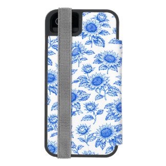 トゥール・ド・ジュイのひまわり ブルー・ボタニカル iPhone SE/5/5sウォレットケース