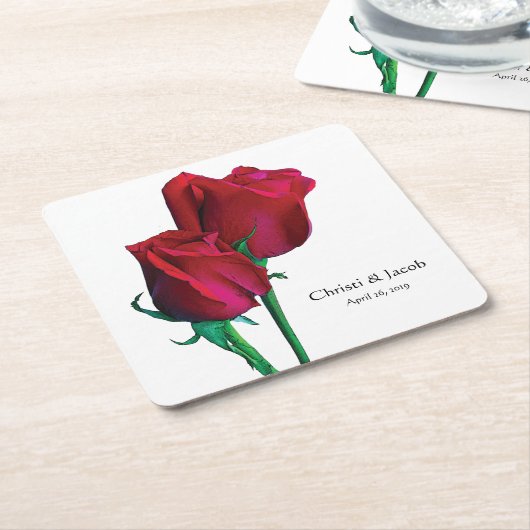 トゥーレッドローゼズウィズ文字 スクエアペーパーコースター (アングル)