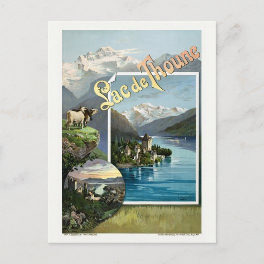 トゥーン湖 スイス 1893年 ヴィンテージ ポスター ポストカード (正面)