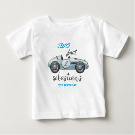 『トゥー・ファスト・ブルー』 レース カー 2歳の誕生日 パーティー招待状 ベビーTシャツ