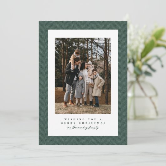 トウィードシンプルフレーム暗緑色の写真クリスマス シーズンカード (スタンド正面)