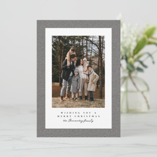 トウィードシンプルフレーム白黒写真クリスマス シーズンカード (スタンド正面)