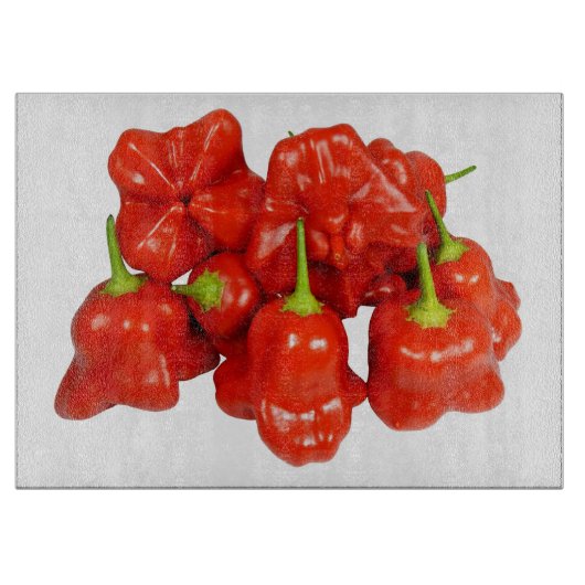トウガラシ(Capsicum Chinense)チリ(Chili)ガラスチョッピングボード カッティングボード (正面)