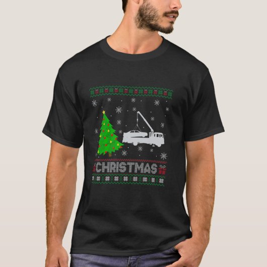 トウトラッククリスマスツリー照明醜いクリスマス汗 Tシャツ (正面)