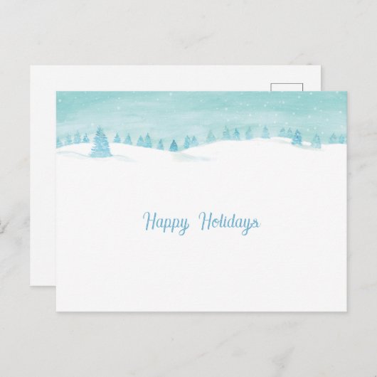 トウヒの木々が幸せな雪の冬の風景 シーズンポストカード (正面/裏面)