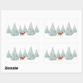 トウヒの木に覆われた雪の下の茶色の鹿 長方形シール (シート)