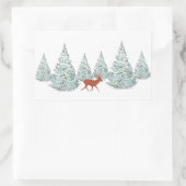 トウヒの木に覆われた雪の下の茶色の鹿 長方形シール (バッグ)