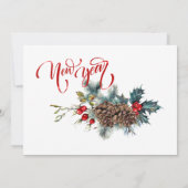 トウヒの枝フォトグリーティングカードを使用した新年 案内状 (裏面)