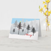 トウヒの森でメリークリスマスツリーとフクロウ カード (黄色い花)