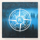 トウヒの森のコンパス星印モノグラム霧 ガラスコースター (正面)