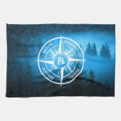 トウヒの森のコンパス星印モノグラム霧 キッチンタオル (横)