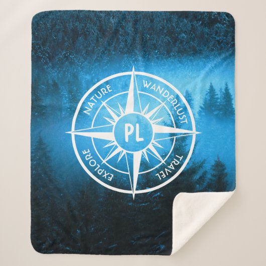 トウヒの森のコンパス星印モノグラム霧 シェルパブランケット (正面)