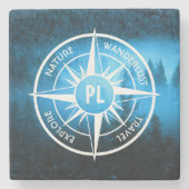 トウヒの森のコンパス星印モノグラム霧 ストーンコースター (正面)