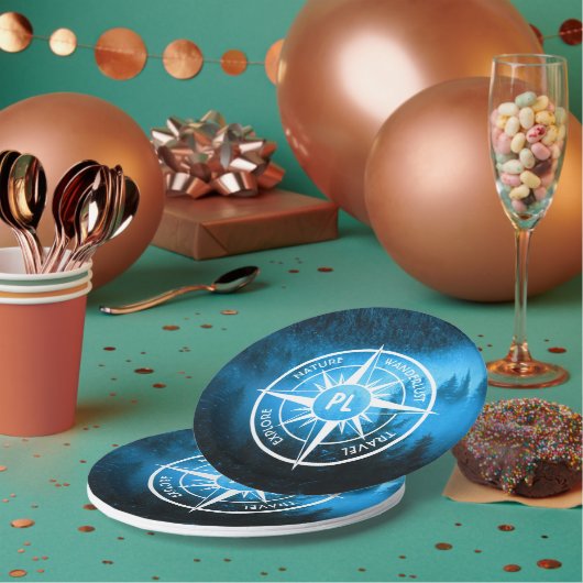 トウヒの森のコンパス星印モノグラム霧 ペーパープレート (複数)