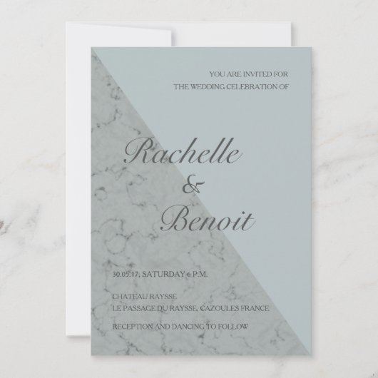 トウヒ青い灰色のエレガント大理石結婚の 招待状 (正面)