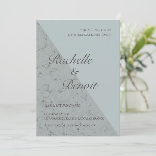 トウヒ青い灰色のエレガント大理石結婚の 招待状 (スタンド正面)