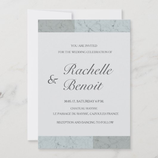 トウヒ青い灰色のエレガント大理石結婚の 招待状 (正面)