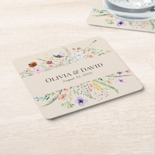 トウペワイルドフラワーメドウ結婚ズ スクエアペーパーコースター (アングル)