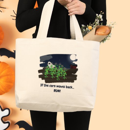 トウモロコシが波を返すとおかしいハロウィンの幽霊 ラージトートバッグ