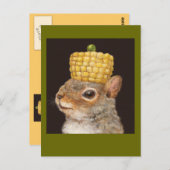 トウモロコシとエンドウの帽子を被ったリスのはがき ポストカード (正面/裏面)