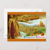 トウモロコシとカボチャのヴィンテージ感謝祭 シーズンポストカード (正面/裏面)