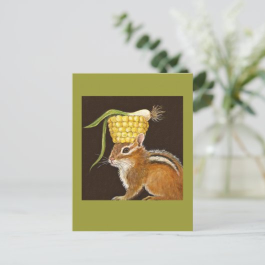 トウモロコシとホタマネコの帽子はがき付きチップムンク ポストカード (スタンド正面)