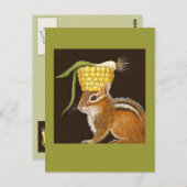 トウモロコシとホタマネコの帽子はがき付きチップムンク ポストカード (正面/裏面)