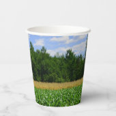 トウモロコシと小麦の畑と青い空の農村風景 紙コップ (裏面)
