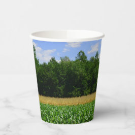 トウモロコシと小麦の畑と青い空の農村風景 紙コップ