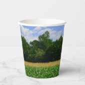 トウモロコシと小麦の畑と青い空の農村風景 紙コップ (正面)