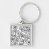 トウモロコシの花、白と黒の野生の花 キーホルダー (正面)