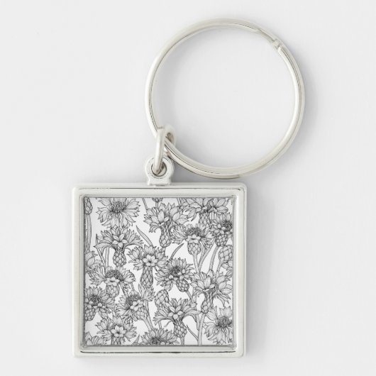 トウモロコシの花、白と黒の野生の花 キーホルダー (正面)