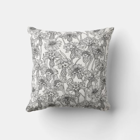 トウモロコシの花、白と黒の野生の花 クッション (裏面)