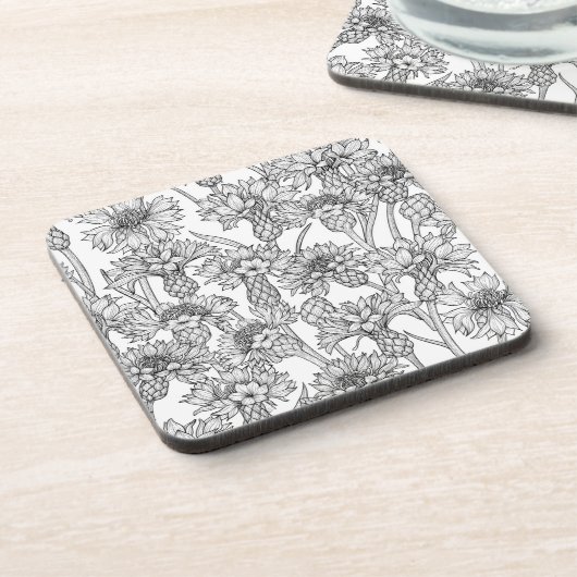 トウモロコシの花、白と黒の野生の花 コースター (左側)