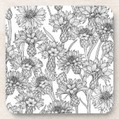 トウモロコシの花、白と黒の野生の花 コースター (正面)