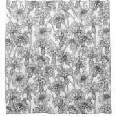 トウモロコシの花、白と黒の野生の花 シャワーカーテン (正面)