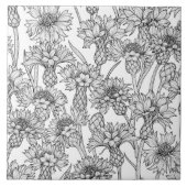 トウモロコシの花、白と黒の野生の花 タイル (正面)