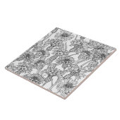 トウモロコシの花、白と黒の野生の花 タイル (側面)