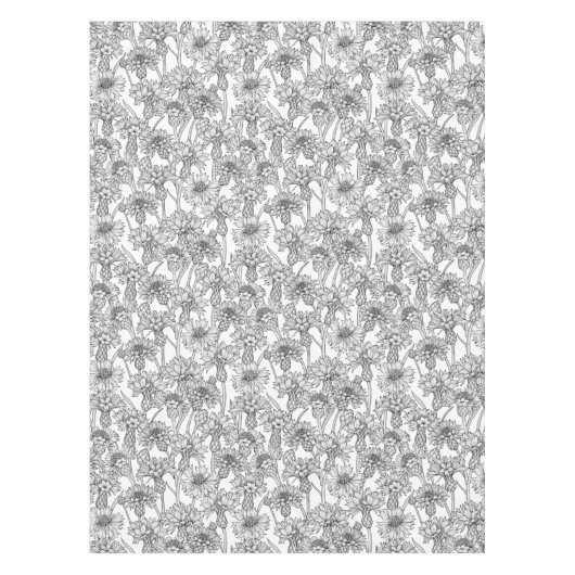 トウモロコシの花、白と黒の野生の花 テーブルクロス (正面)