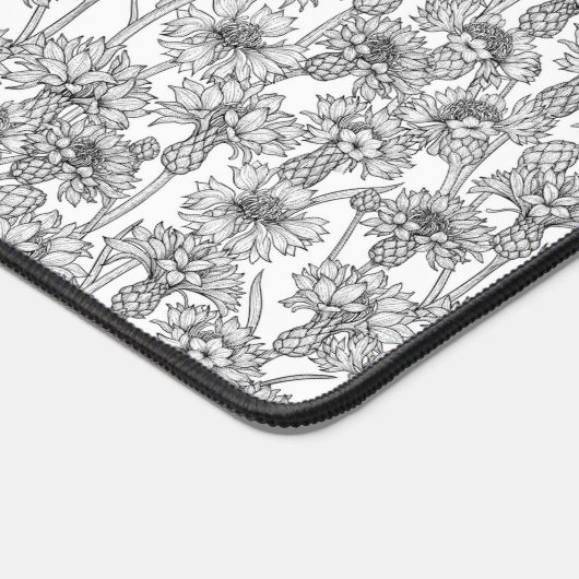 トウモロコシの花、白と黒の野生の花 デスクマット (コーナー)