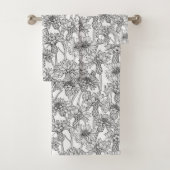 トウモロコシの花、白と黒の野生の花 バスタオルセット (インサイチュ)